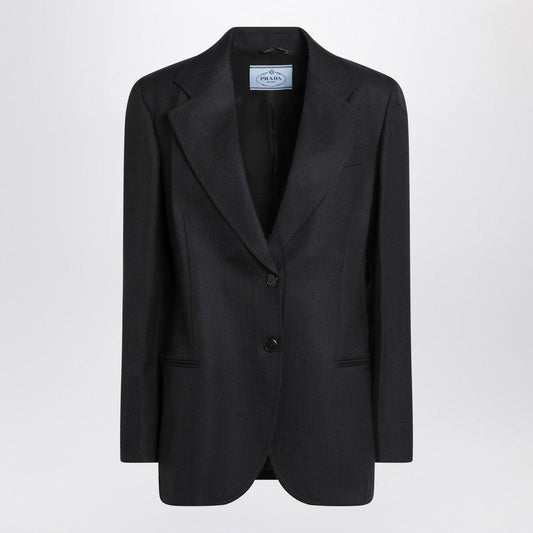 Prada Blue Single-Breasted Jacket In Wool Women