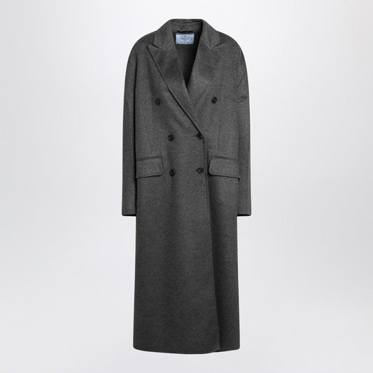 Prada Grey Double-Breasted Wool And Cashmere Coat Women