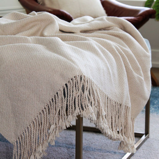 Kulsi Collection - Handloomed Undyed Baby Alpaca & Peruvian Pima Cotton Ivory Throw Blanket From Peru