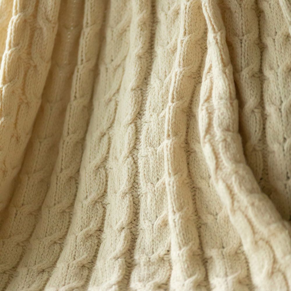 Muru Collection - Pima Cotton & Undyed Baby Alpaca Ivory Cable Throw