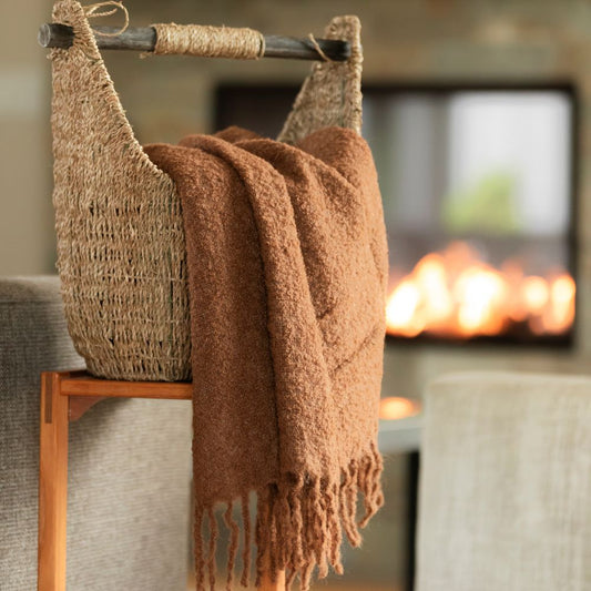 Bouclé Collection - Handloomed Alpaca Bouclé Camel Throw From Peru