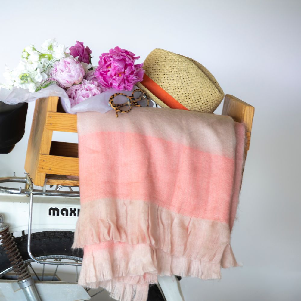 Kallpa Collection - Handwoven Alpaca Throw Blanket From Ecuador - Faded Coral with Eyelash Trim