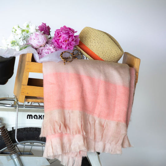 Kallpa Collection - Handwoven Alpaca Throw Blanket From Ecuador - Faded Coral with Eyelash Trim