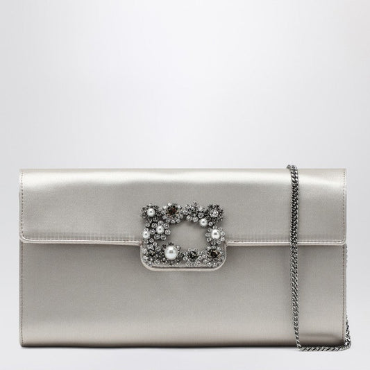 Roger Vivier Pearl Grey Satin Clutch Bag With Buckle Women