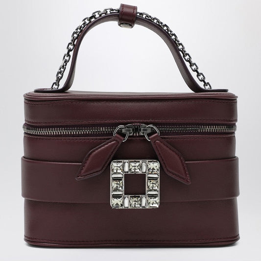 Roger Vivier Leather Vanity Bag Bordeaux With Rhinestone Buckle Women
