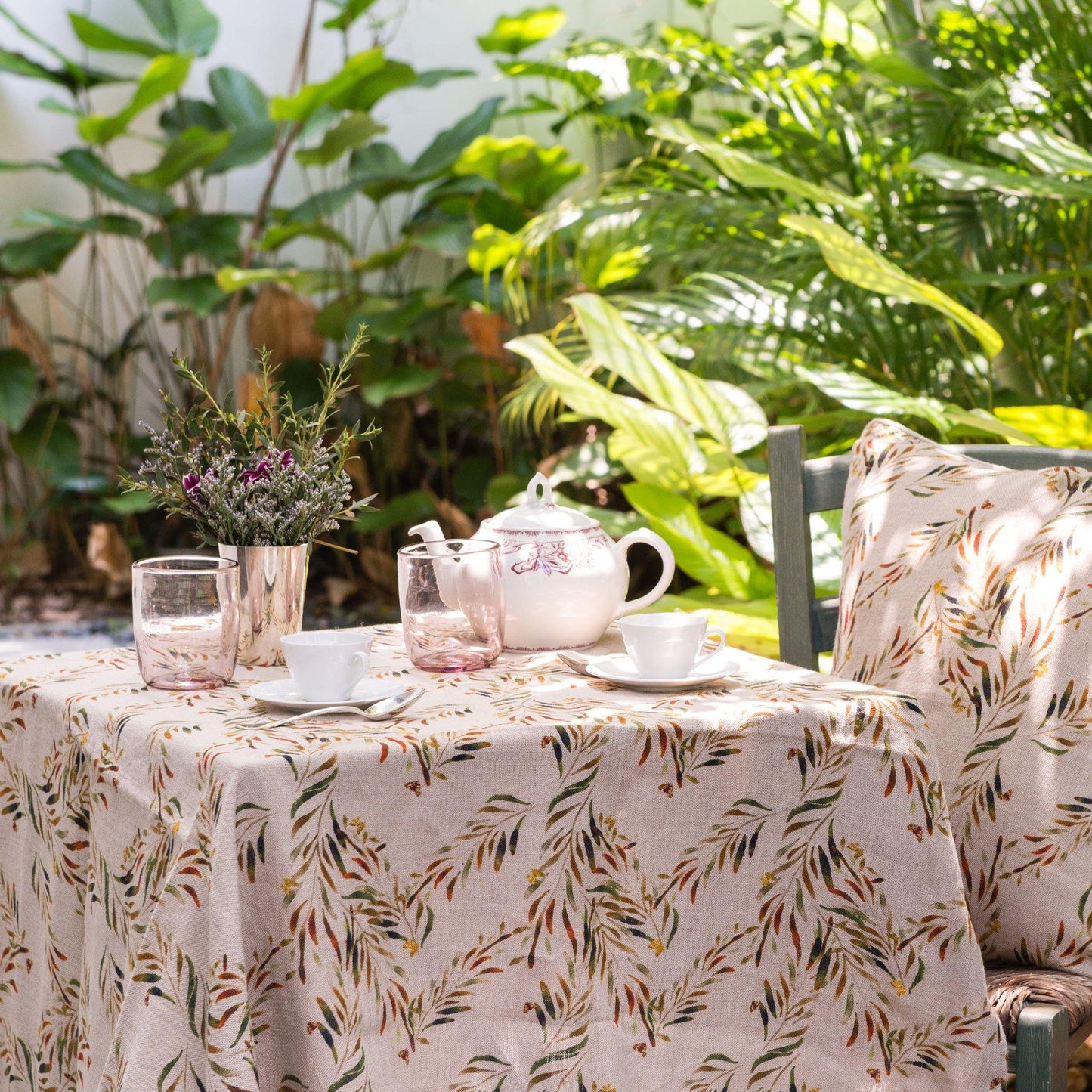 Organic Linen Tablecloth in Red Palm
