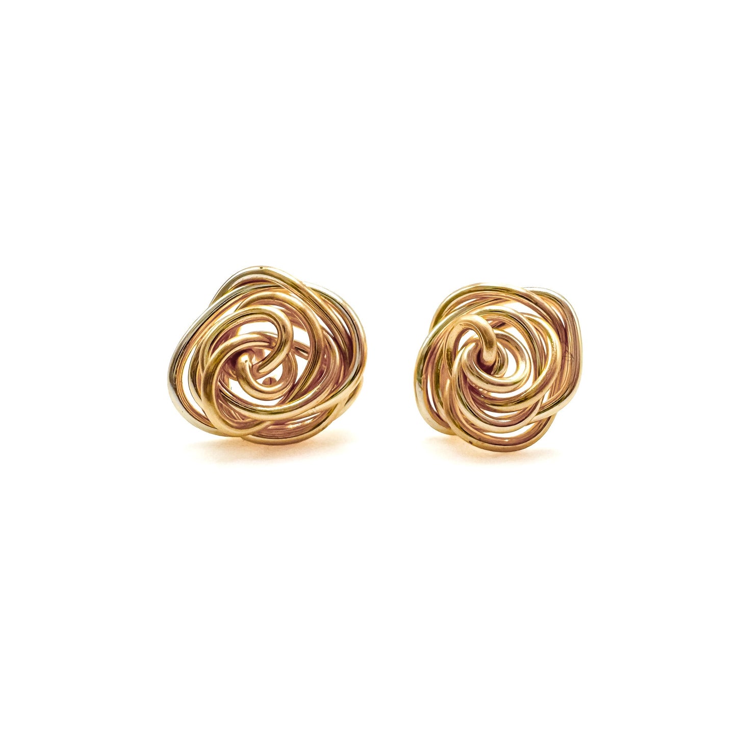 Rosette Gold Stud Earrings Artisan Crafted Gold Plated Wire Collection Limited Edition