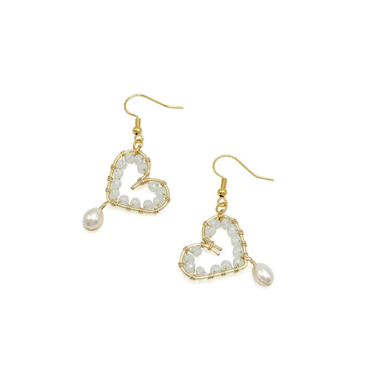 Smitten Gold Heart Earrings With Crystals And Pearl Elite