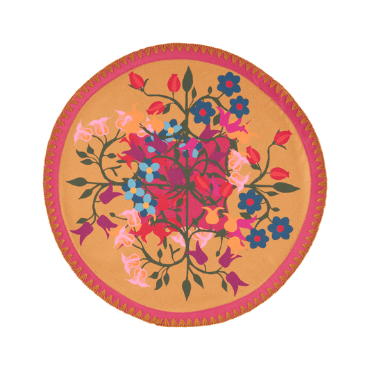 6 Round Placemats Blumen Orange