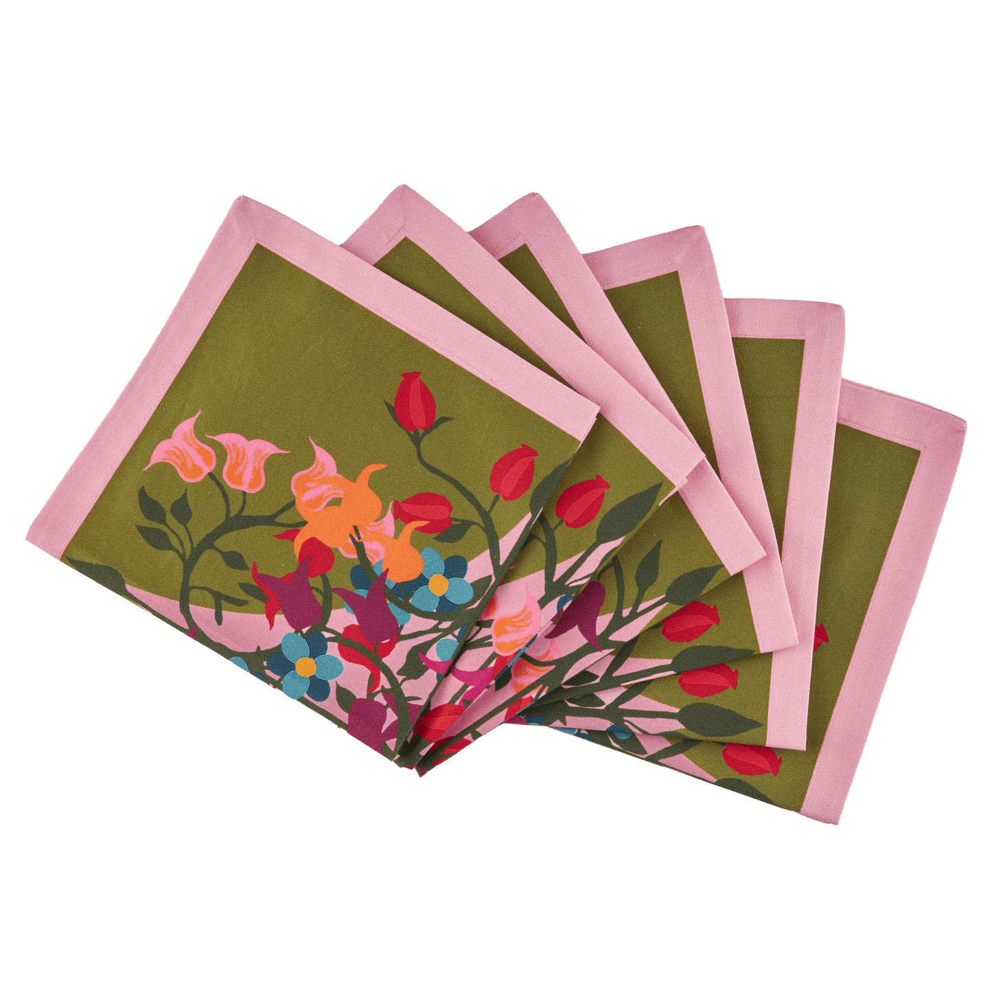 6 Napkins Blumen Green