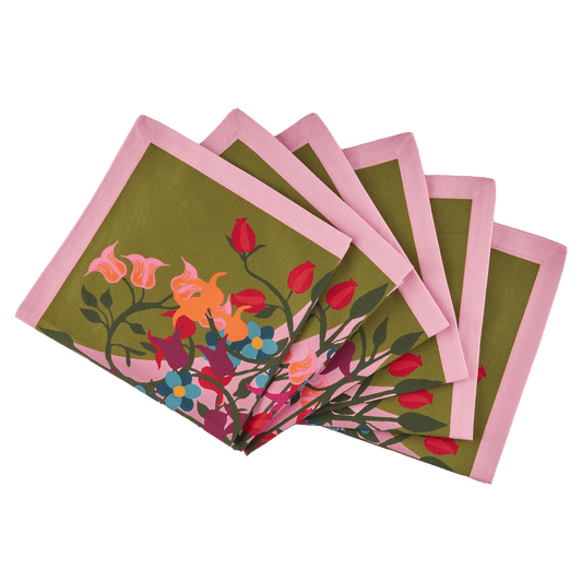 6 Napkins Blumen Green