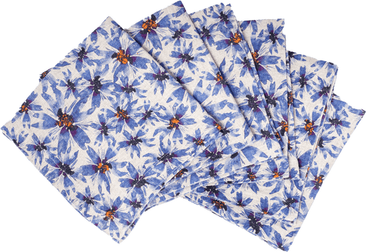 6 Organic Linen Napkins in Blue Harem