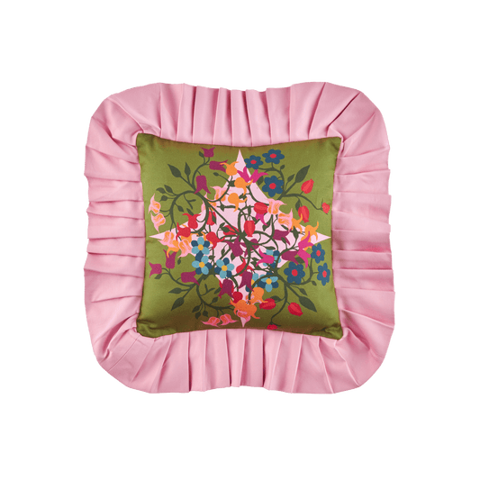 Ruffled Pillow Cover Blumen Green