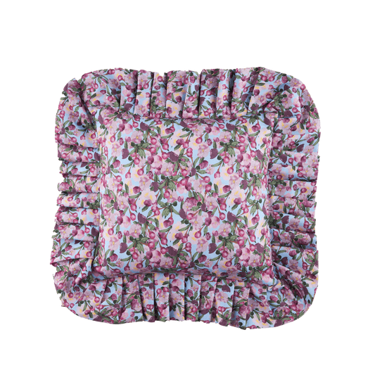 Ruffled Pillow Cover Romance is Dead Blue