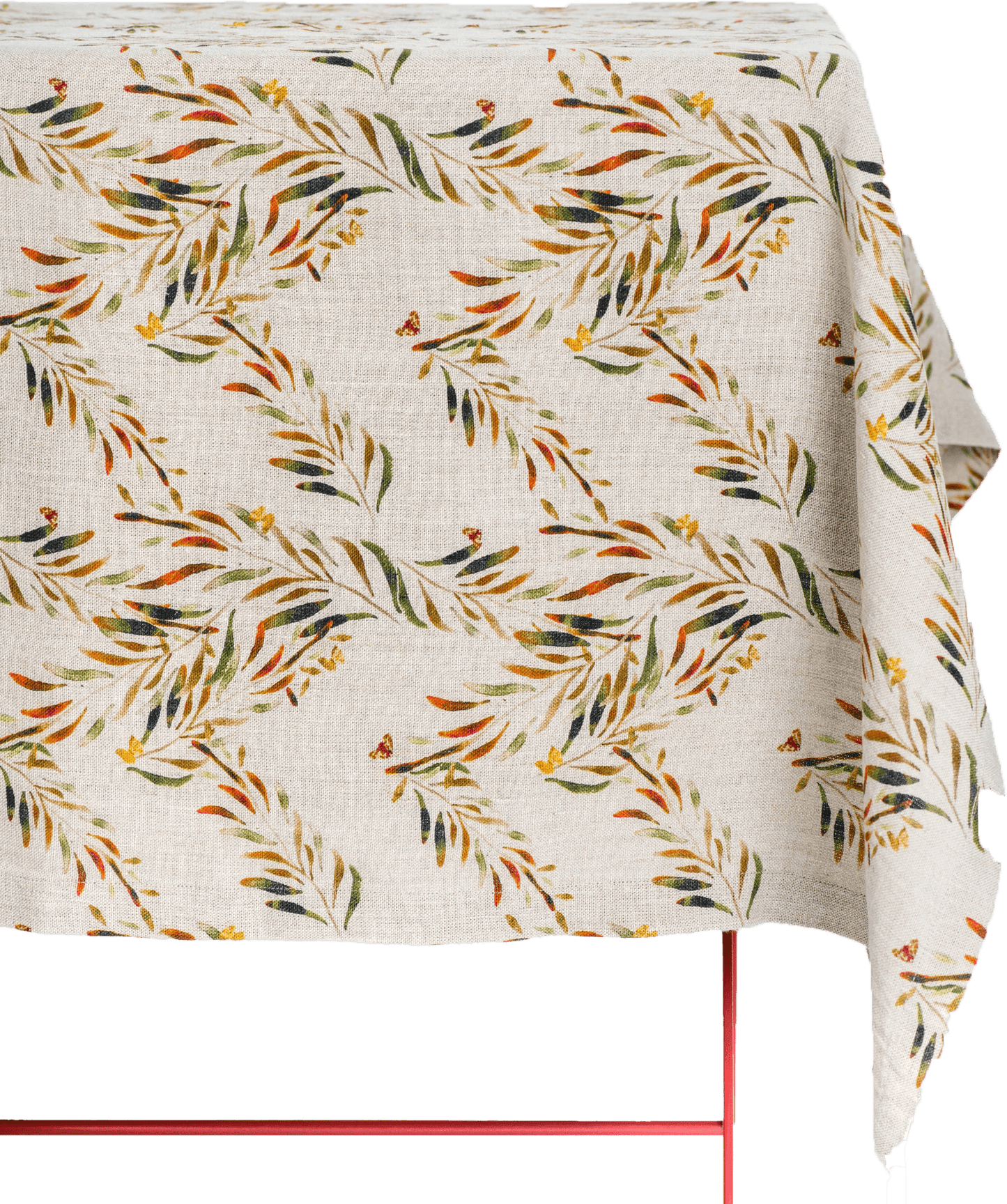 Organic Linen Tablecloth in Red Palm