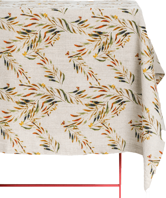 Organic Linen Tablecloth in Red Palm