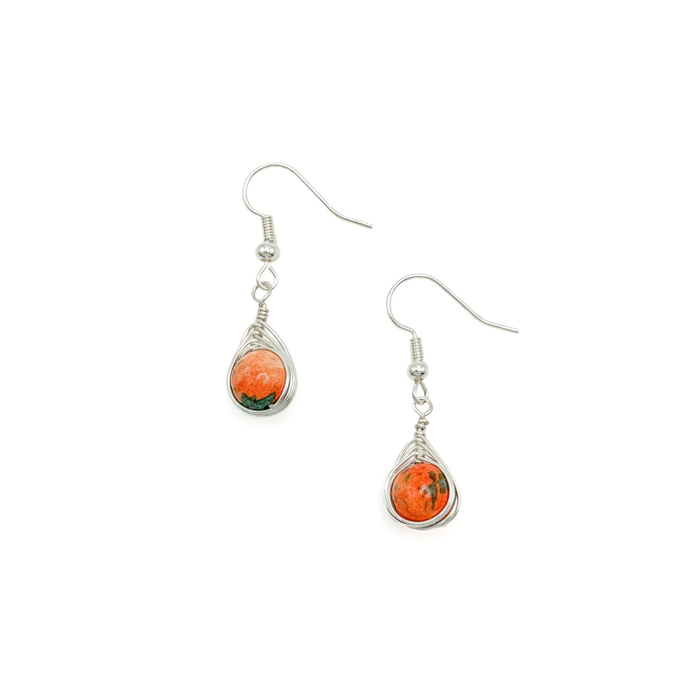 Sunrise Jasper Earrings In Silver Plated Herringbone Wrap Featuring Turquoise Orange White Jasper Limited Edition