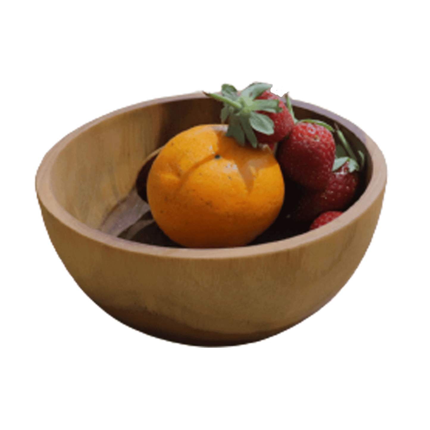 Teak wood bowl with spoon and fork handmade in Indonesia 5.8" small size
