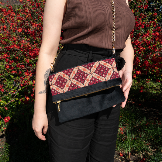 Pre- Order Velvet Tatreez Crossbody - Berry
