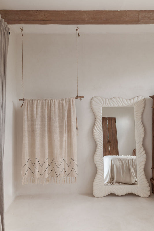 Hand Loomed Cotton Blanket in Black Motif