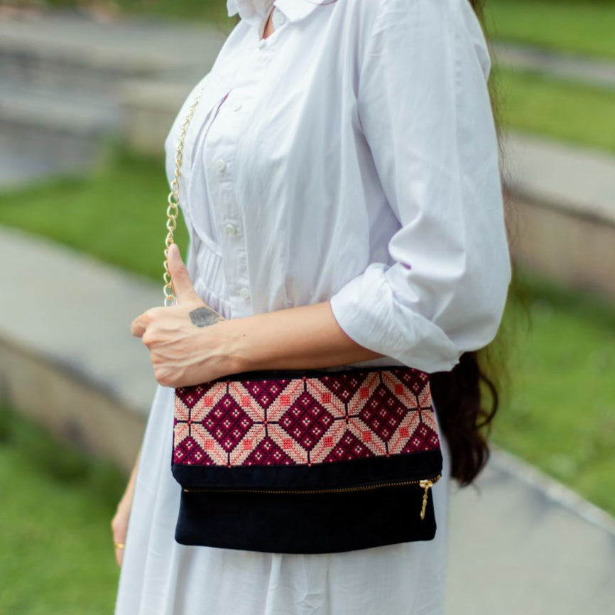 Pre- Order Velvet Tatreez Crossbody - Berry