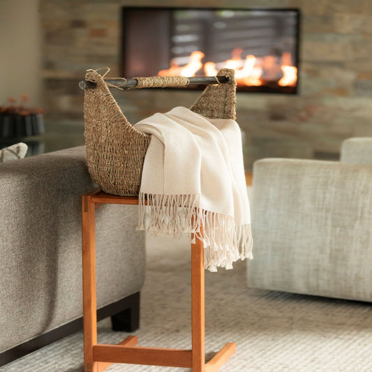 Wasi Collection - Handloomed Undyed Ivory 100% Baby Alpaca Throw Blanket From Peru