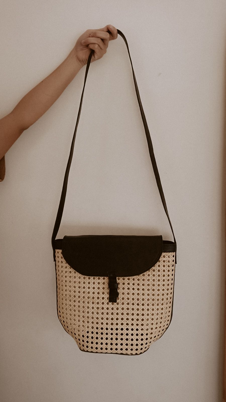 Rumi Leather and Cane Bucket Bag