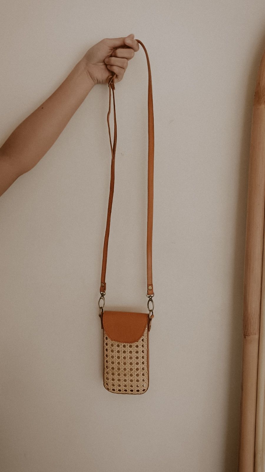 Nia Leather and Rattan Phone Sling