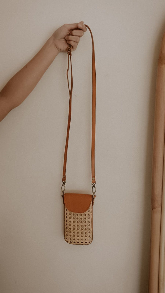 Nia Leather and Rattan Phone Sling