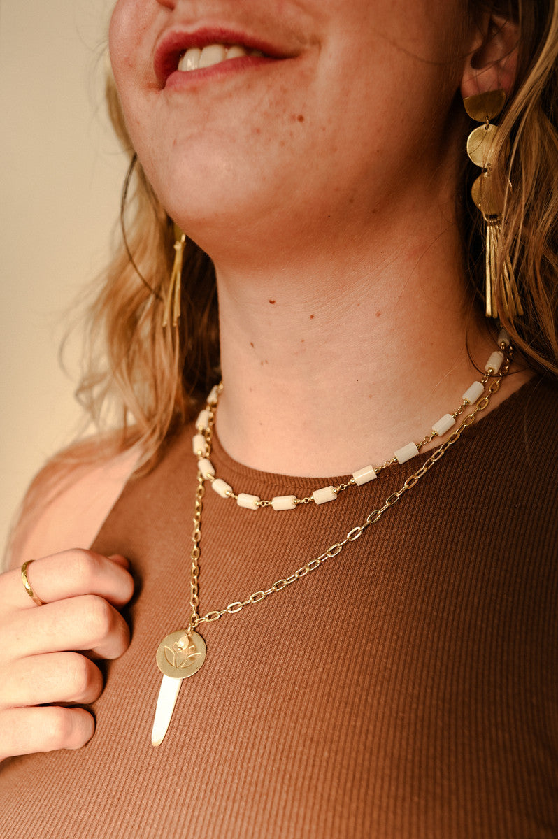 White Lotus Beaded Necklace