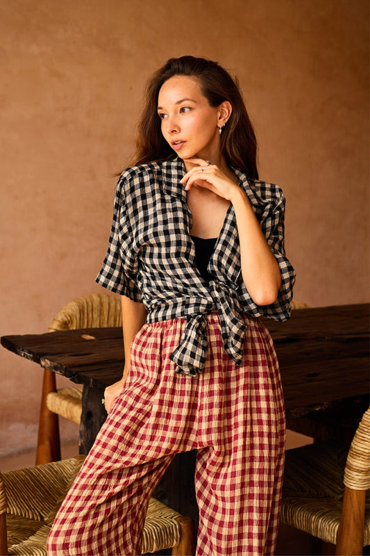 Vanessa Linen Gingham Shirt in Black