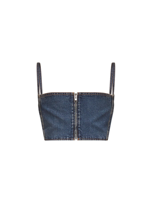 Alaïa Women Blue Snow Denim Bandeau Bustier Top