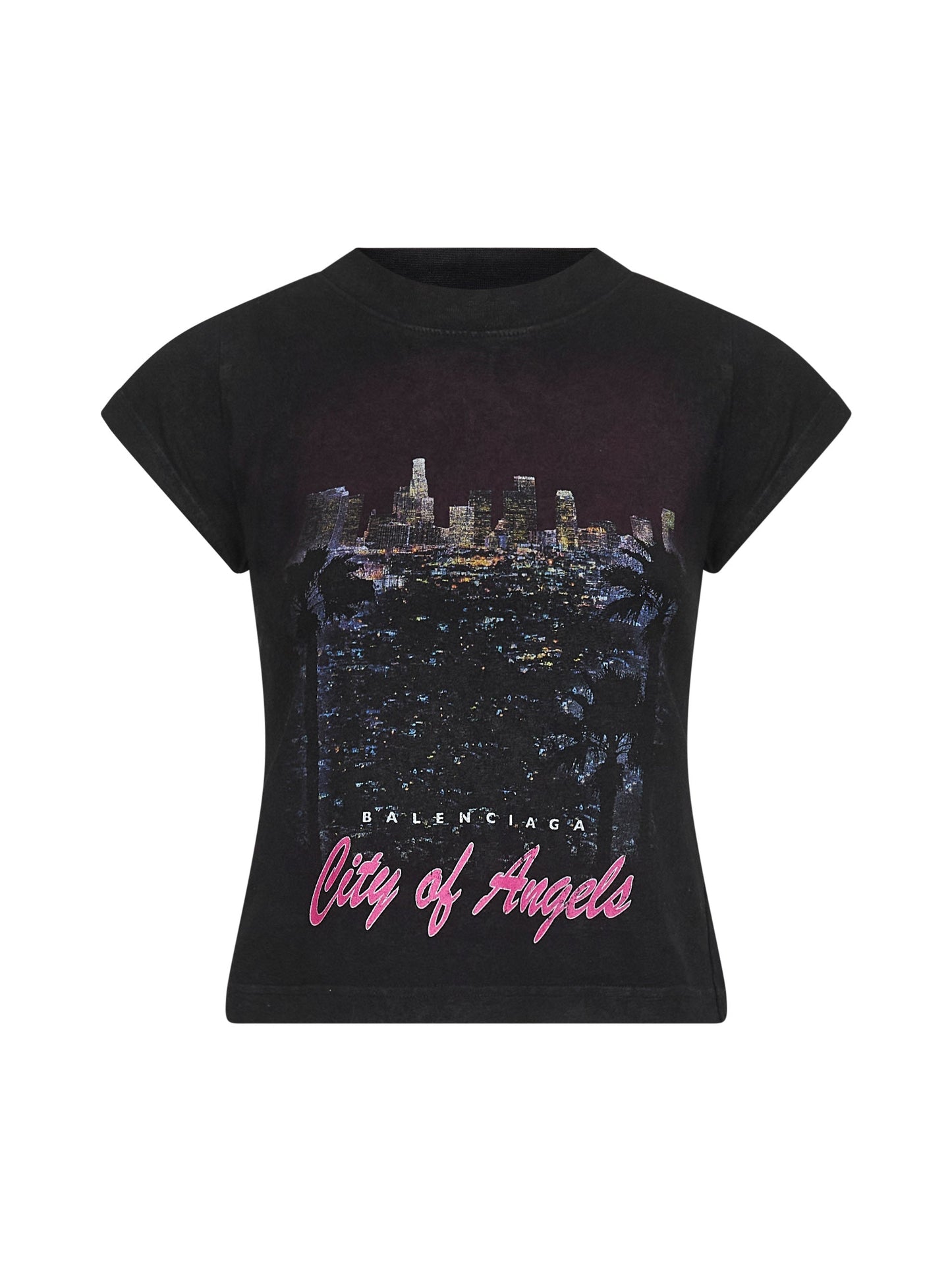 Balenciaga Women Black Shrunk City Of Angels T-Shirt