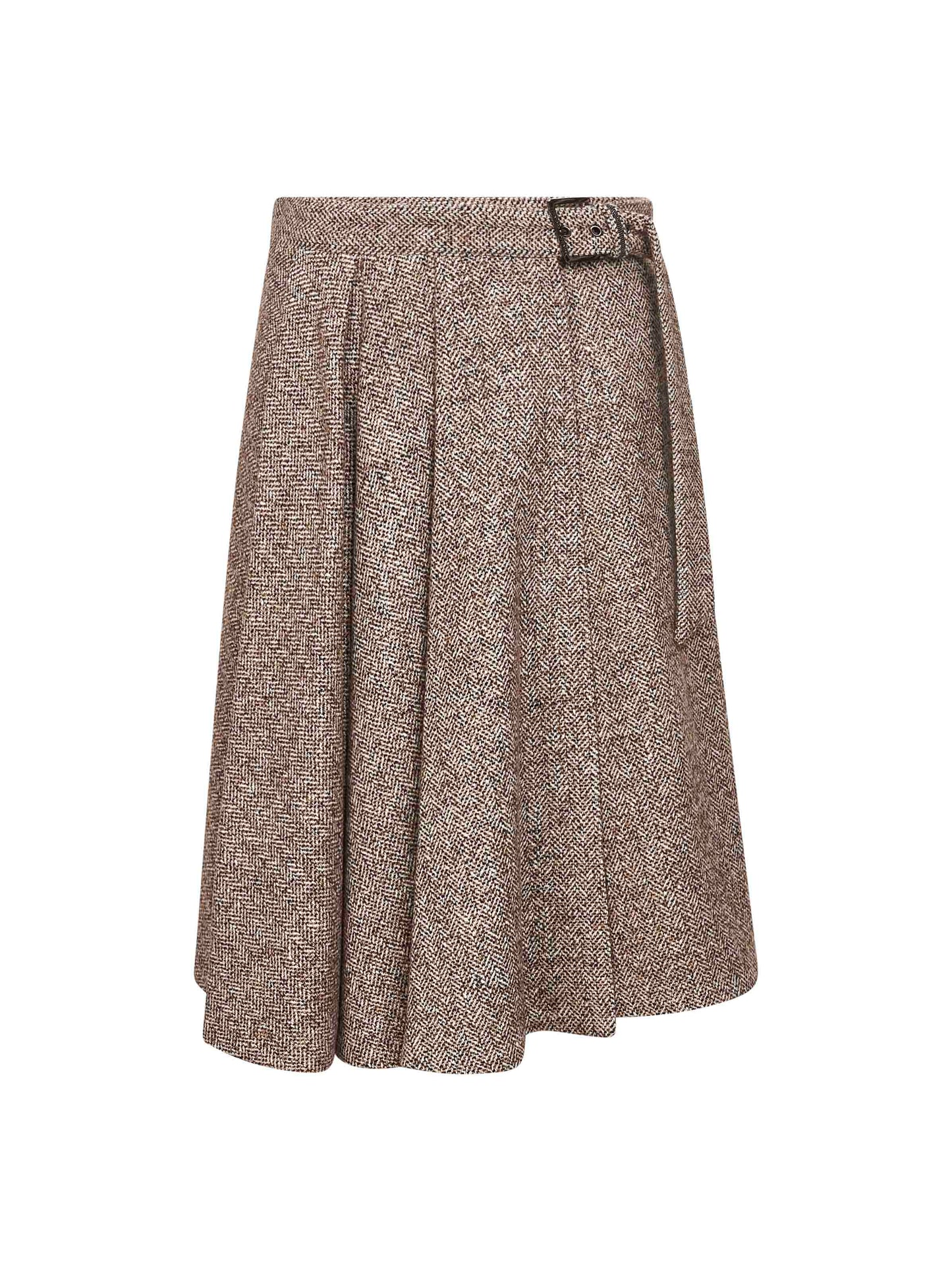 Brunello Cucinelli Women Brown Flecked Chevron Kilt Skirt With Monili