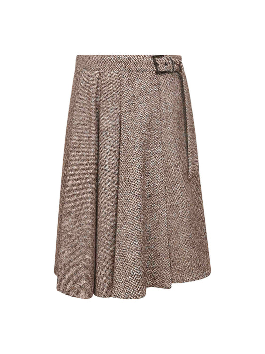 Brunello Cucinelli Women Brown Flecked Chevron Kilt Skirt With Monili