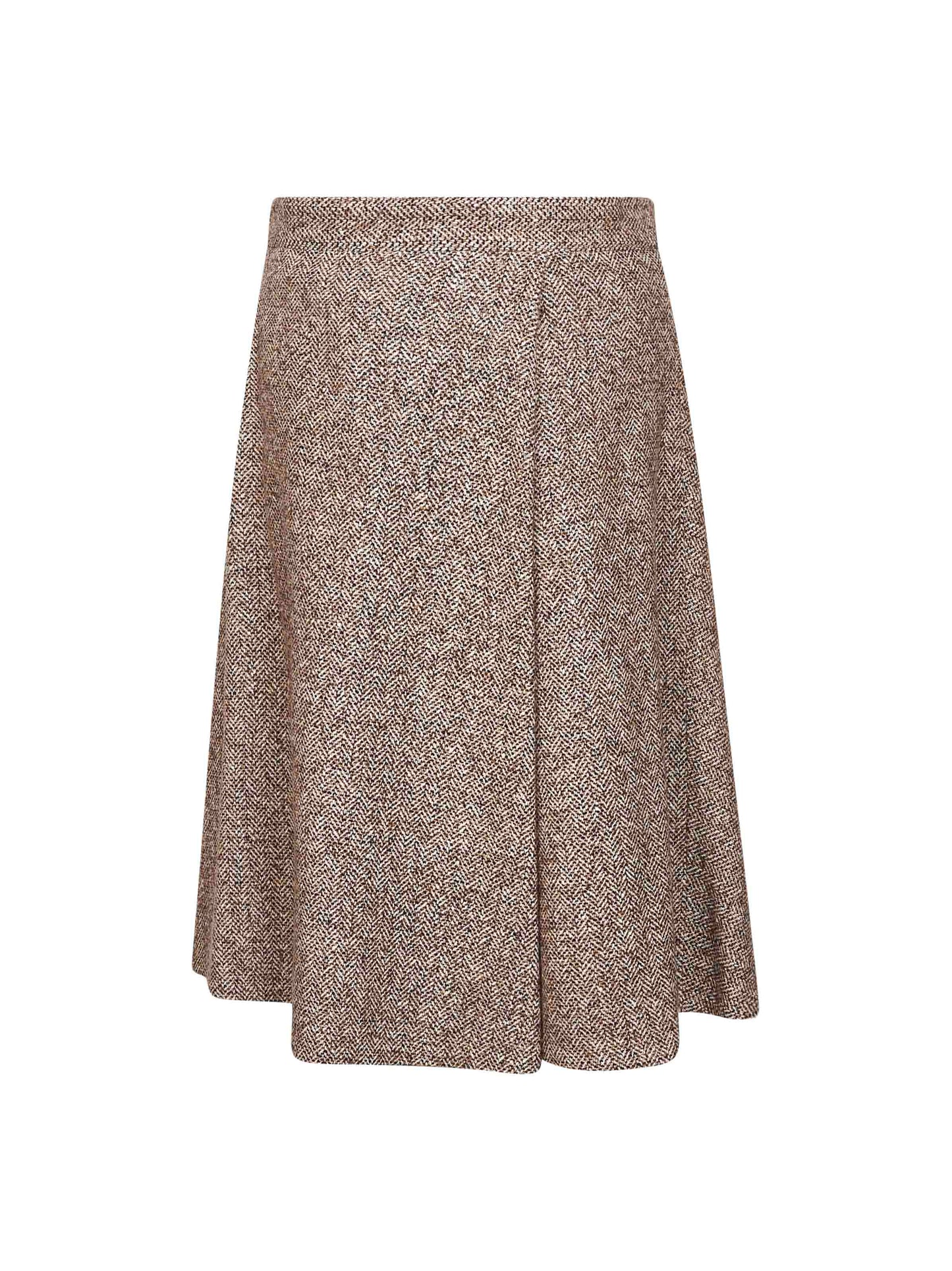 Brunello Cucinelli Women Brown Flecked Chevron Kilt Skirt With Monili