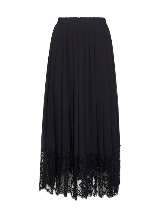Dolce & Gabbana Women Black Chiffon And Lace Pleated Midi Skirt