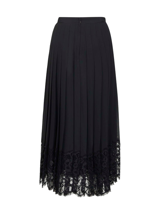 Dolce & Gabbana Women Black Chiffon And Lace Pleated Midi Skirt