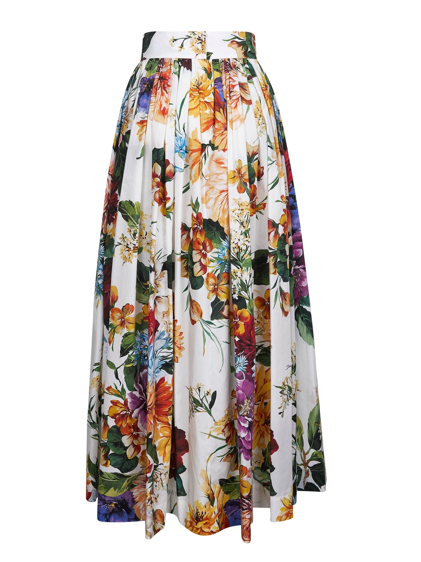 Dolce & Gabbana Women White Cotton Bouquet Flower Print Long Skirt