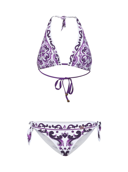 Dolce & Gabbana Women Maiolica Print Triangle Bikini