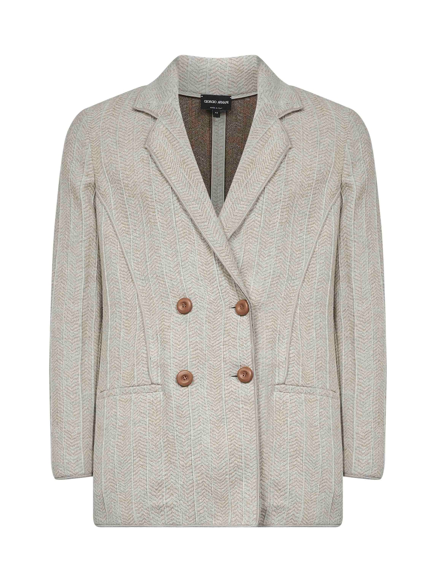 Giorgio Armani Women Beige Jacquard Jersey Double-Breasted Jacket