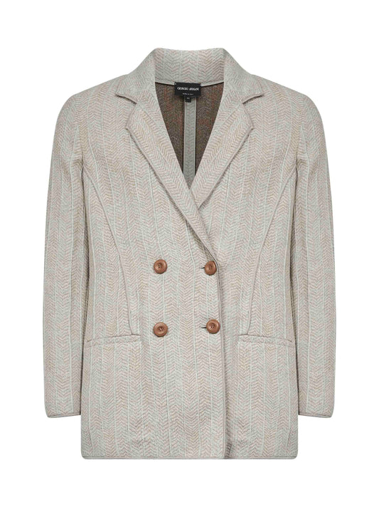 Giorgio Armani Women Beige Jacquard Jersey Double-Breasted Jacket