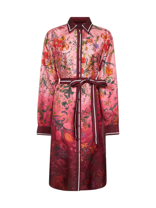 Gucci Women Printed Silk Twill Shirt Dress