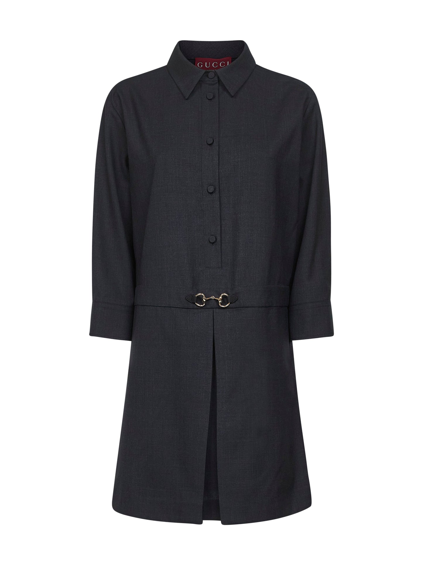 Gucci Women Gray Wool Shirt Dress With Horsebit