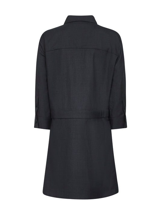 Gucci Women Gray Wool Shirt Dress With Horsebit