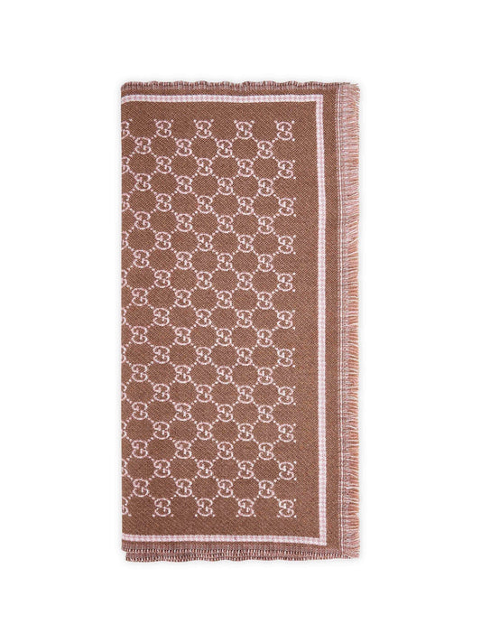 Gucci Women Brown Gg Wool Blend Scarf
