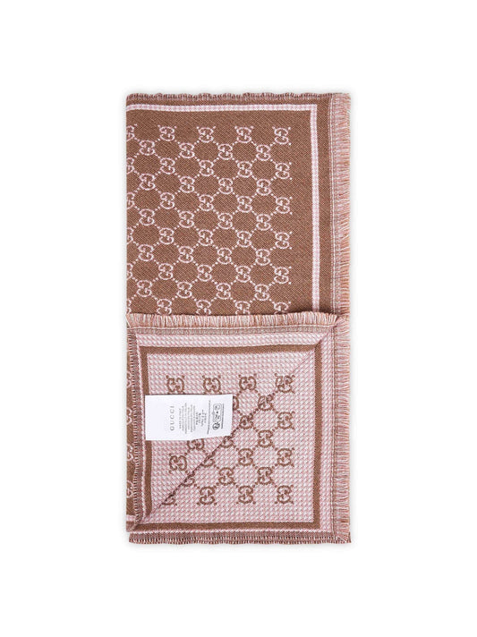 Gucci Women Brown Gg Wool Blend Scarf