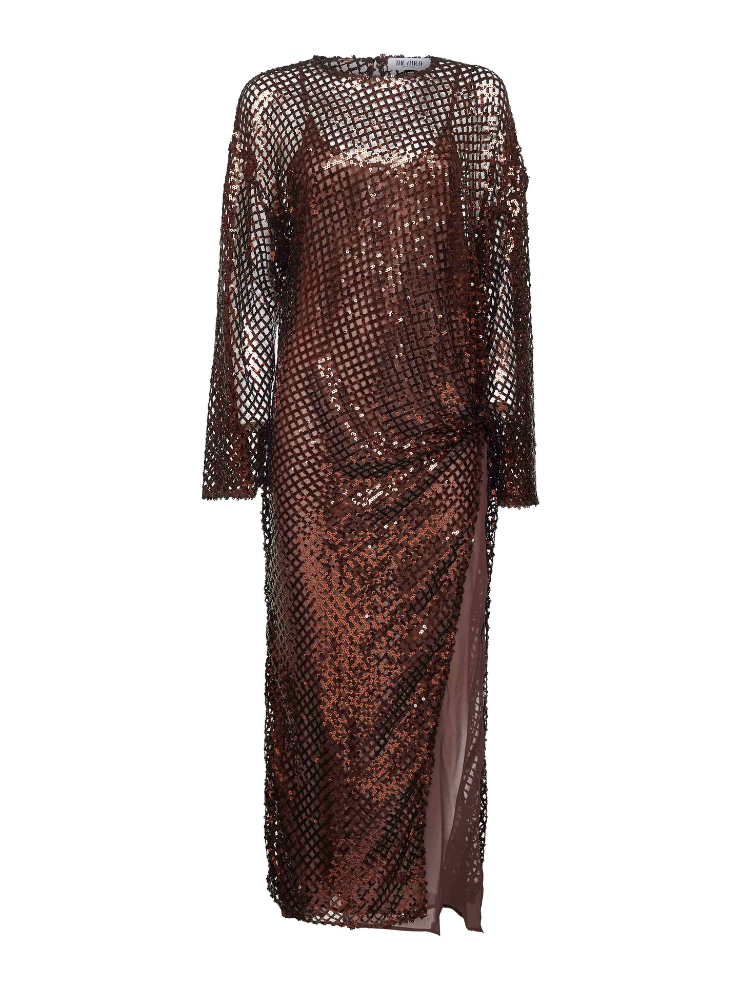 The Attico Women Brown Sequin Net Knit Midi Dress
