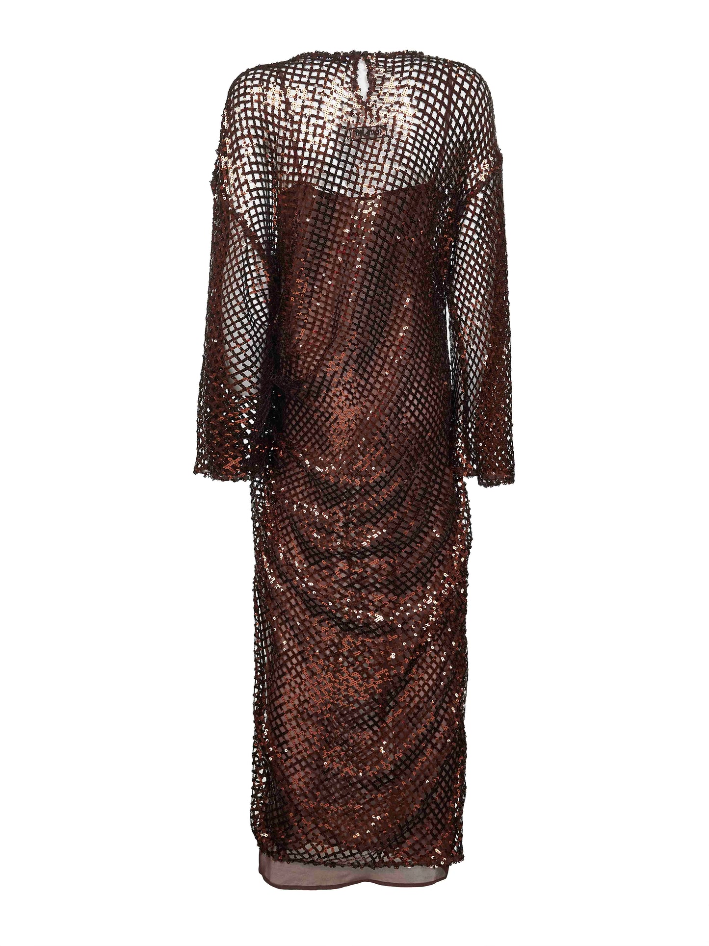 The Attico Women Brown Sequin Net Knit Midi Dress