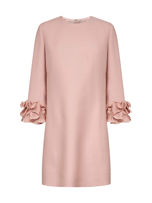 Valentino Women Pink Crepe Couture Short Dress With Ruffles